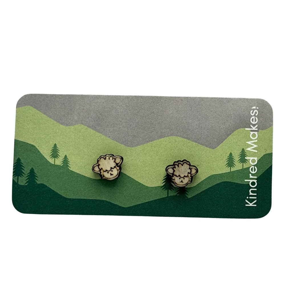 Wee Sheep Wooden Stud Earrings