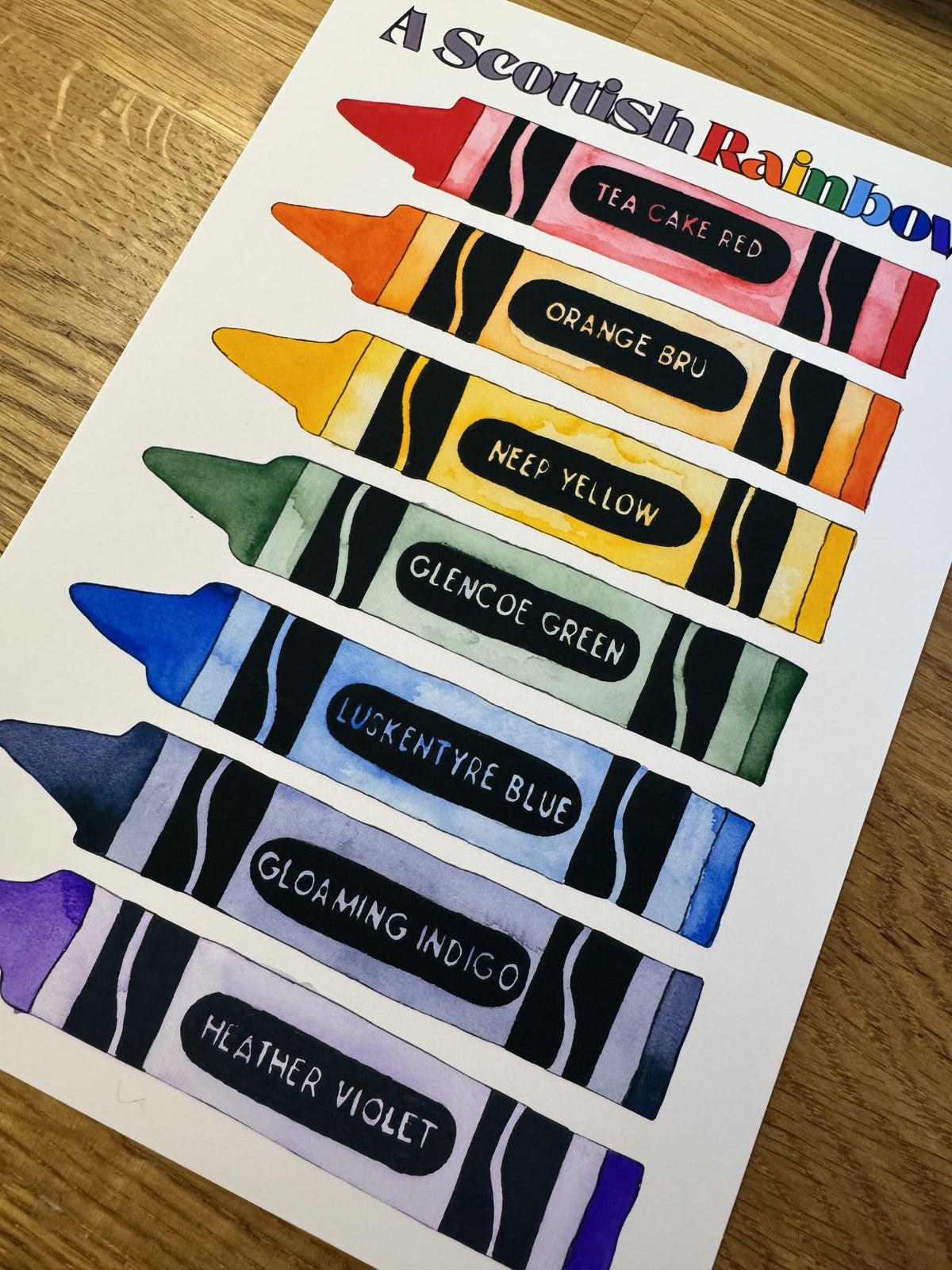Rainbow Crayon "A Scottish Rainbow" A5 Print