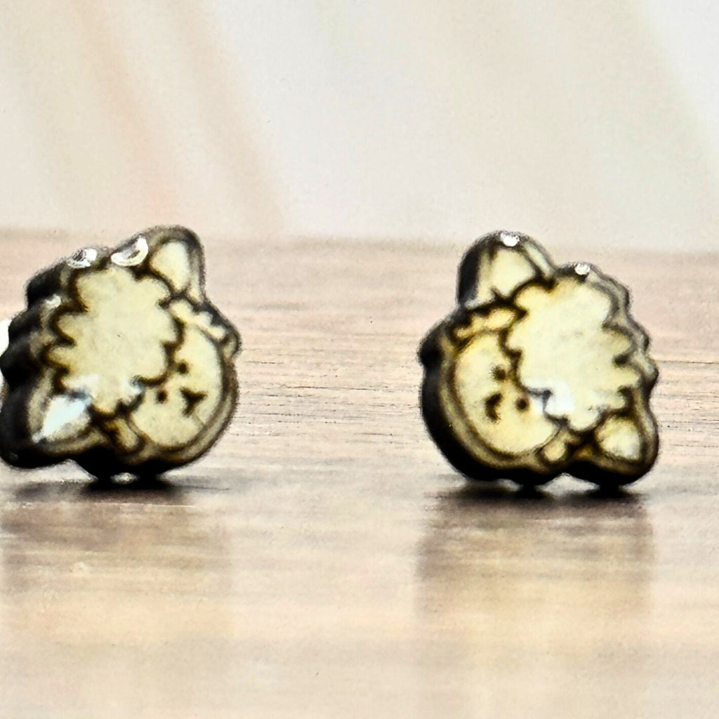 Wee Sheep Wooden Stud Earrings