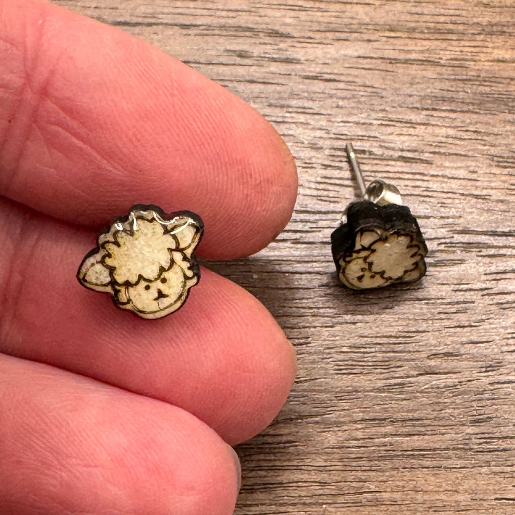 Wee Sheep Wooden Stud Earrings